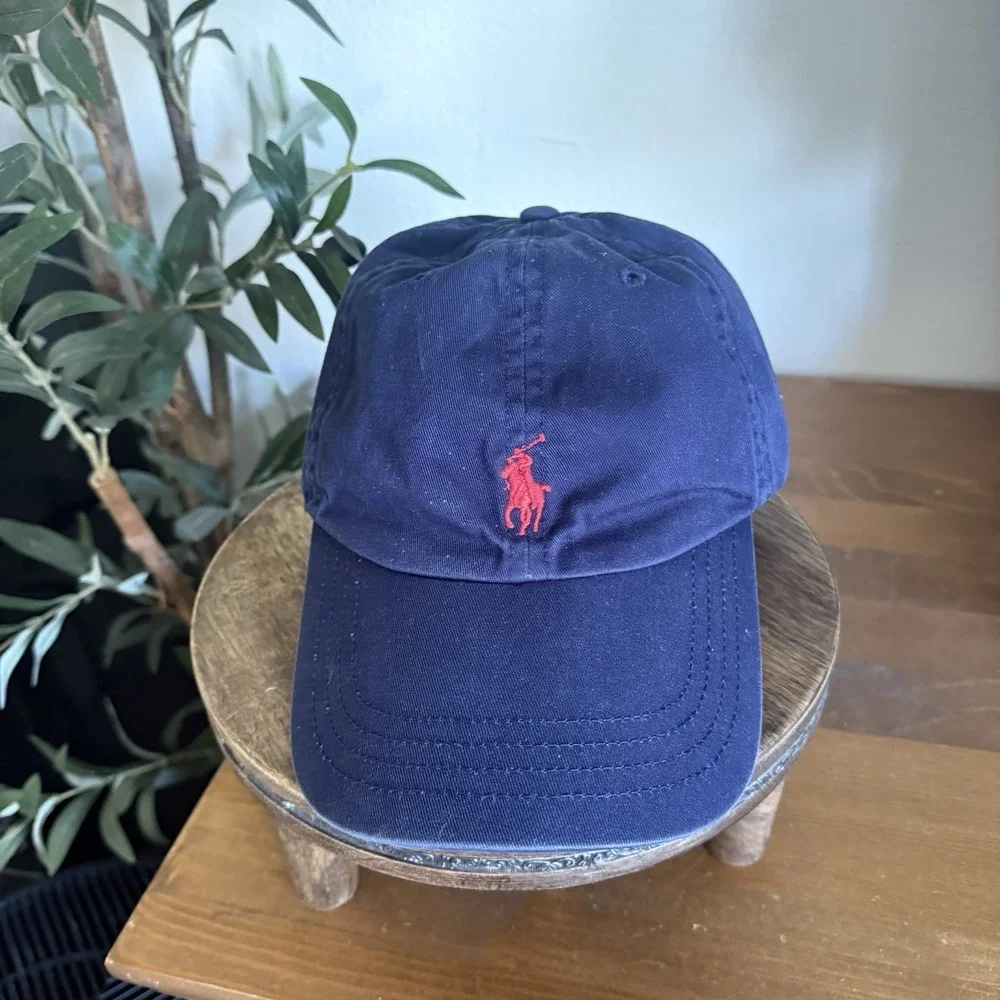 Y2K Polo Ralph Lauren Hat Navy Red Polo Chino Baseball Cap Adjustable Boys 8-20